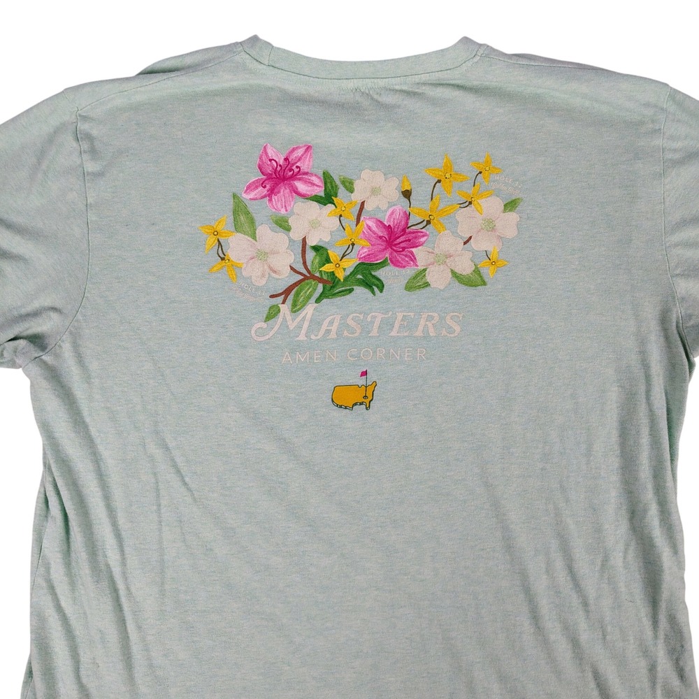 Masters Mens L Amen Corner Graphic T-Shirt Mint Green Cotton Golfcore